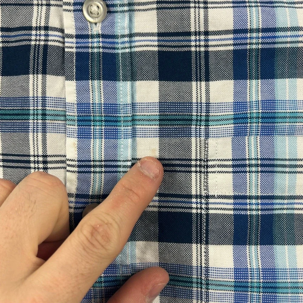 Banana‎ Republic Shirt Mens XL Blue Plaid Camden Fit Stretch Oxford Button Down